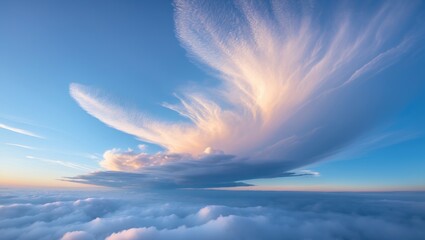 Wall Mural - A scenic day with a beautiful sky featuring a lovely cirrus cloud in the distance. Panorama photo.