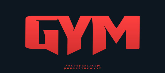 Aufkleber - Strength gym font, bold sharp alphabet, powerful typeface for fitness branding, modern sport logo, impactful headline, athletic graphic typography, urban power typographic design. Vector typeset.