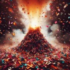 Wall Mural - Confetti Volcano Erupts celebratory paper shreds during festival