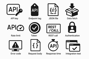 Api symbols and their functions: key, endpoint, json, rate limit, authentication