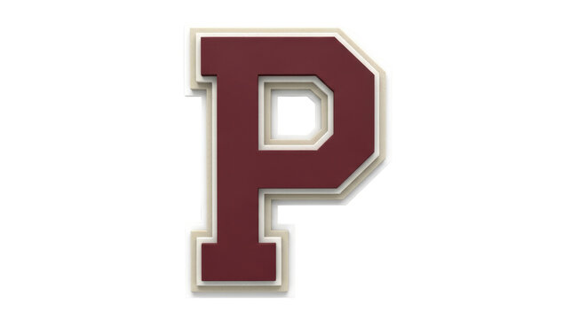 Isolated Maroon Letter P with White Outline