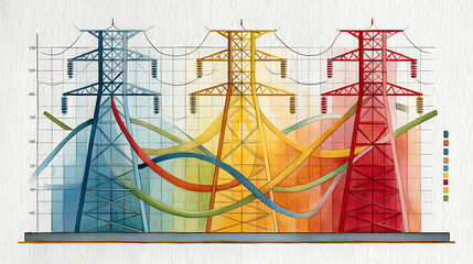 Poster - Energy distribution analysis power line visualization industrial sector infographic modern environment aerial view data representation