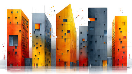 Poster - Urban abstract architecture designs cityscape digital art vibrant environment aerial view modern aesthetic