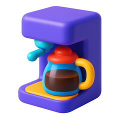 Poster - Cartoon coffee maker brewing coffee, colorful 3d icon with transparent background