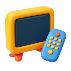 Poster - Colorful 3d tv with remote control, featuring a cartoonish, plastic style, on a transparent background