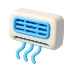 Poster - Cartoon plastic style 3d air conditioner icon blowing cold air, with transparent background