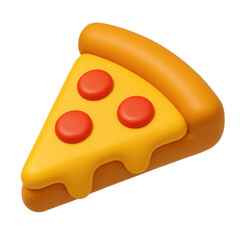 Poster - 3d icon of a cartoon plastic style pizza slice icon with dripping cheese, isolated on transparent background