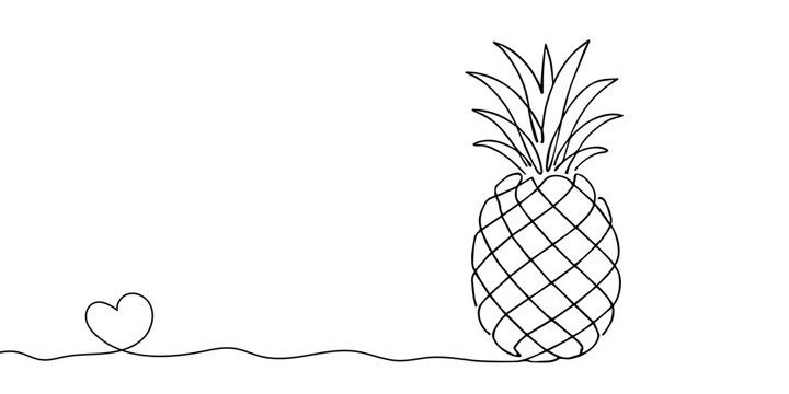 Continuous One-Line Drawing of a Pineapple - Minimalist Tropical Fruit Art