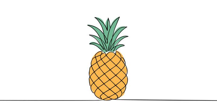 Continuous One-Line Drawing of a Pineapple - Minimalist Tropical Fruit Art