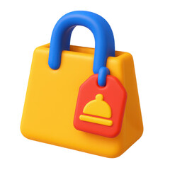 Poster - Cartoon plastic style food bag icon with a serving dish tag, on a transparent background