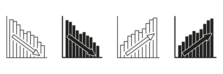 Fototapete - Bar Chart With Arrows Line And Solid Icon Set. Financial Growth And Decline Trend Analysis Symbol Collection. Economic Performance Indicators. Isolated Vector Illustration