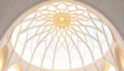 Illustration, Dome-like structure with a geometric honeycomb pattern under soft lighting