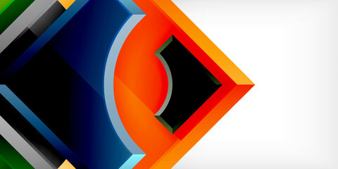 Aufkleber - Abstract geometric shapes overlap, creating dynamic composition. Bright colors contrast against dark background. Modern design elements present.