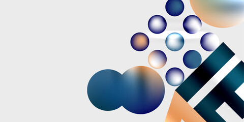 Poster - Abstract composition featuring circles, rectangles, gradients. Blue, orange hues dominate minimalist design. Modern aesthetic.