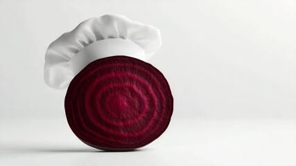 Poster - Creative slice of beet with chef's hat on white background