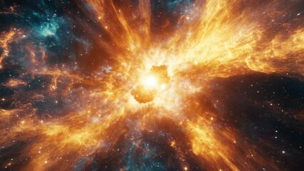 Poster - Bright orange cosmic explosion against starry sky, space phenomenon illustration