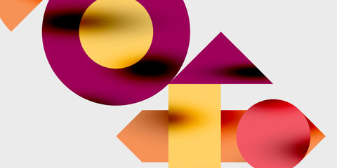 Aufkleber - Abstract geometric shapes overlap. Colors blendorange, yellow, magenta, redagainst dark background. Minimalist design, modern aesthetic.