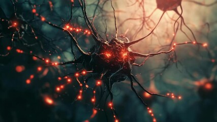 Poster - Close-up of neuron with glowing connections in a dark neural network