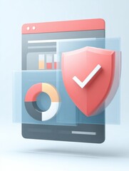 Poster - Security Warning Popup Displays on a Transparent Digital Dashboard With Analytical Charts and Protection Shield
