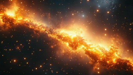 Poster - Mesmerizing bright galaxy with fiery golden hues and scattered stars