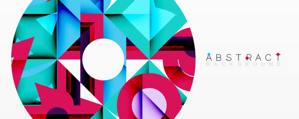 Aufkleber - Geometric shapes overlap, creating vibrant abstract composition. Turquoise, pink, blue dominate design, with white accents. Modern, dynamic visual.