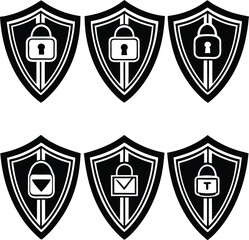 Poster - Six black and white shield icons featuring padlocks for security and protection