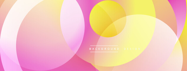 Poster - Abstract circles overlap, creating gradient effect. Pink, yellow hues dominate design. Modern, vibrant background texture.
