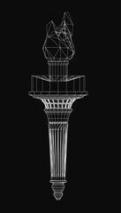 Poster - A black and white drawing of a torch. The drawing is of a flame with a black background
