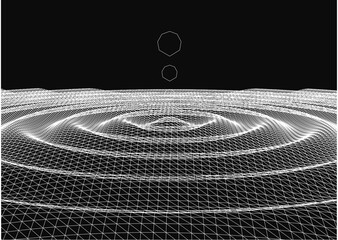 Fototapete - A black and white image of a wave with two bubbles in the middle. The bubbles are floating in the air and the wave is very large. The image has a sense of motion and energy