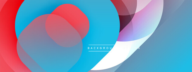 Fototapete - Abstract fluid shapes overlap, creating vibrant color gradients. Blue, red, purple hues dominate design. Modern, dynamic composition.