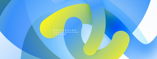 Aufkleber - Abstract fluid shapes, vibrant colors blend. Modern design, smooth gradients create dynamic composition. Blue, yellow, green hues dominate.