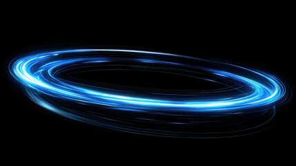 Poster - Bright blue light trails form an oval shape on dark background. Use this modern design element for backgrounds and abstract projects.