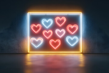 Poster - Vector realistic isolated neon sign of frame with hearts for template decoration and layout covering on the wall background. Concept of Happy Valentines Day.