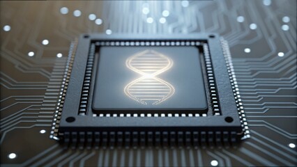 Poster - Futuristic Circuit Board with DNA Double Helix Design Element