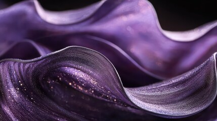Poster - Macro photo shows purple fabric folds with shimmering, glittering texture. Perfect for backgrounds or adding an elegant, luxurious look to your design.