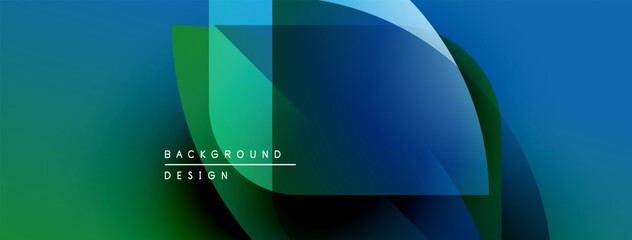 Poster - Abstract geometric shapes overlap, creating vibrant blue, green gradients. Modern design elements suggest depth, movement, visual interest.