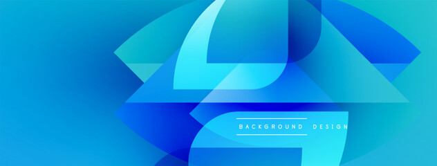 Poster - Abstract blue design features layered geometric shapes, creating dynamic visual effect. Gradient colors enhance depth, modern aesthetic.