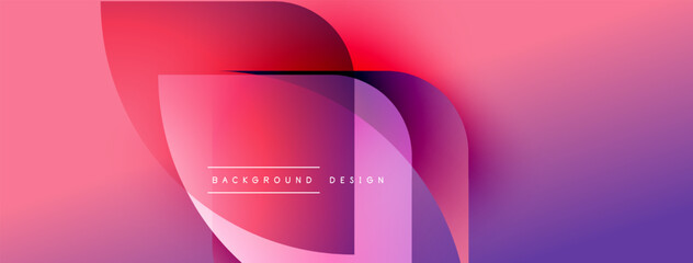 Fototapete - Abstract gradient shapes overlap, creating dynamic visual effect. Pink, purple hues dominate composition. Text reads background design.