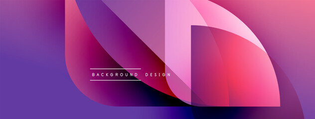 Fototapete - Abstract gradient shapes overlap, creating dynamic visual effect. Purple, pink hues dominate design. Text reads background design.