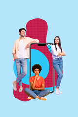 Aufkleber - Banner vertical art collage of happy business partners girl guy freelancer receive chart development statistics career promotion