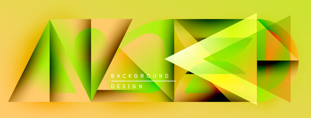 Aufkleber - Abstract geometric composition. Yellow, green hues dominate design. Modern style, layered triangles create dynamic visual effect.