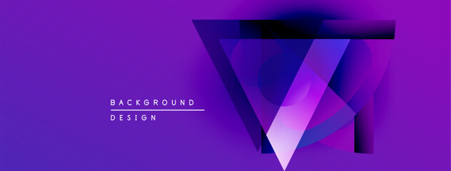 Fototapete - Purple abstract design features layered geometric shapes. Gradient effect creates depth, modern aesthetic. Text reads background design.
