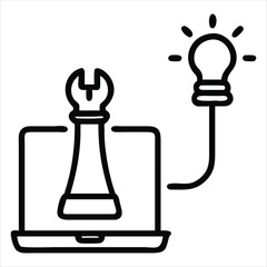 Poster - Chess piece on laptop with lightbulb idea isolated on white background