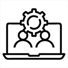 Poster - Laptop with two users and gear icon isolated on white background
