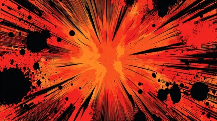 Poster - Dynamic abstract burst with vibrant red, orange, and black splatters radiating outward in an energetic explosion of color and motion.