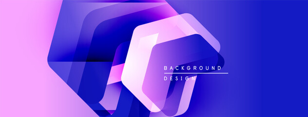 Poster - Abstract geometric shapes overlap, creating vibrant gradients. Pink, purple, blue hues dominate composition. Modern design element.