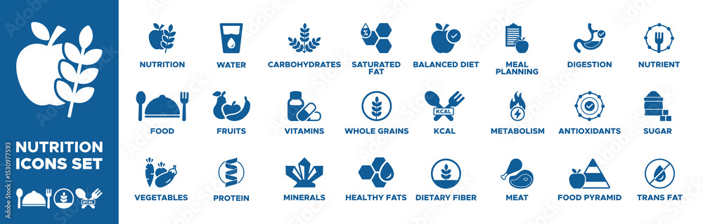Food Rda Icon Nutrition icon set. nutrition, food, vegetables, protein, fruits, water ...