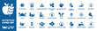 © ameer - Nutrition icon set. nutrition, food, vegetables, protein, fruits, water, carbohydrates, vitamins, minerals, healthy fats, whole grains, saturated fat icons. Solid icon collection. Vector illustration.