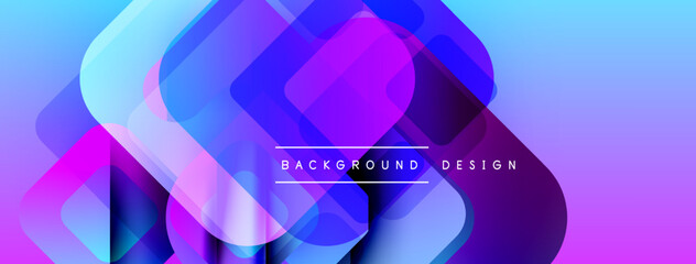 Poster - Abstract geometric shapes overlap. Vibrant blue, purple hues create dynamic background. Modern design elements present fluid composition.