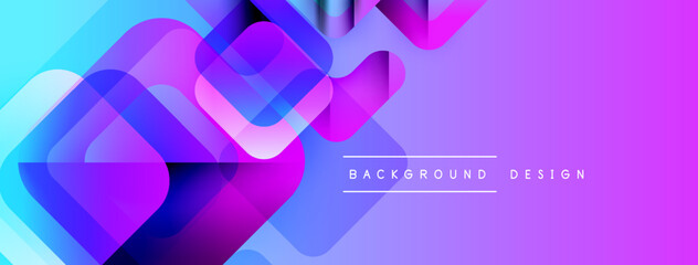 Fototapete - Abstract geometric shapes overlap, creating vibrant blue, purple gradients. Modern design elements suggest technology, innovation.